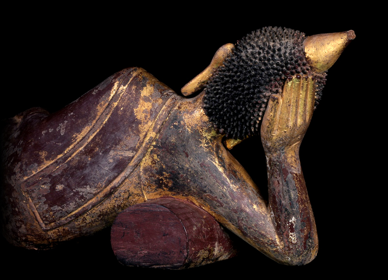 Extremely Rare Early 18C Wood Shan Reclining Buddha # A144